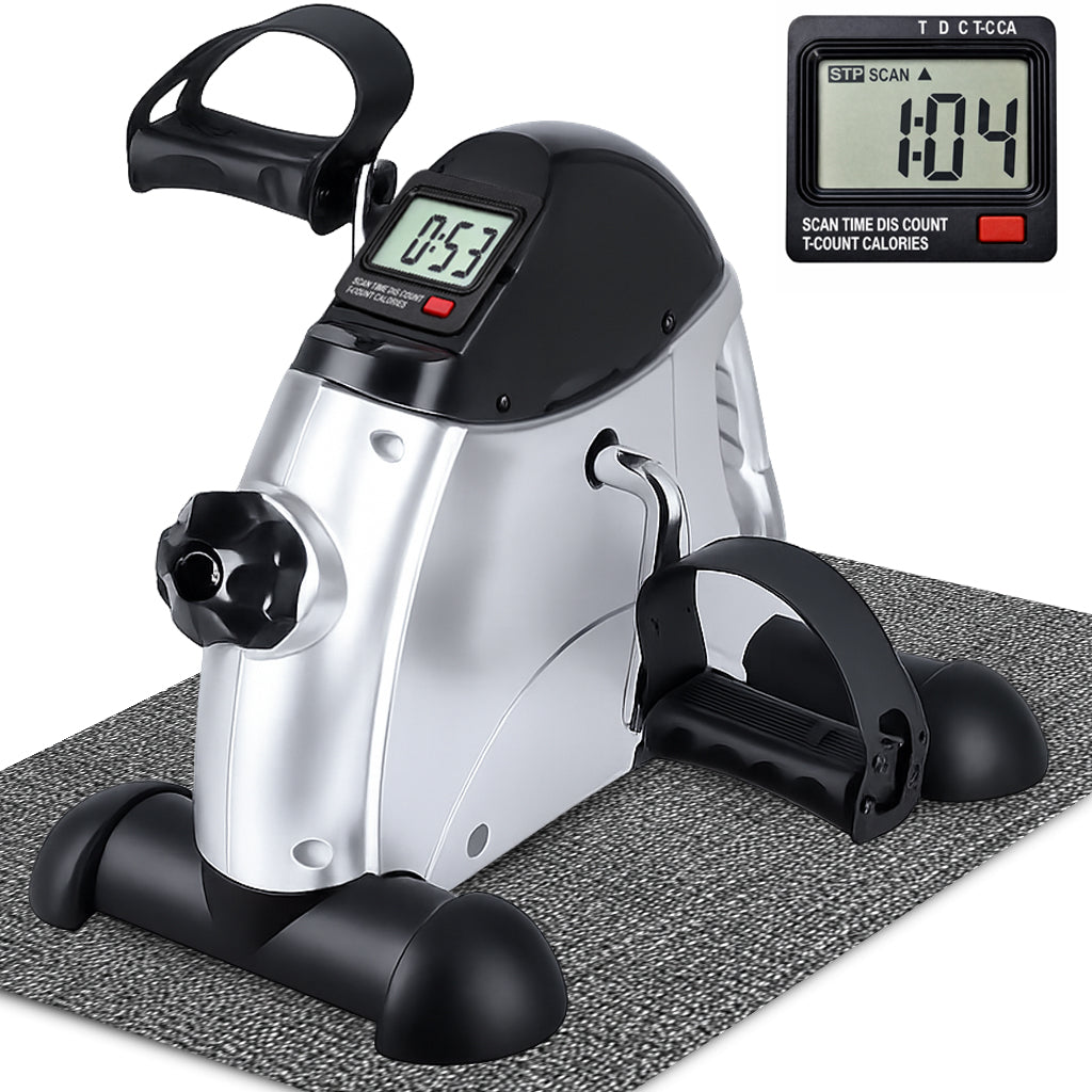 Portable Mini Exercise Bike With Mat – Silver