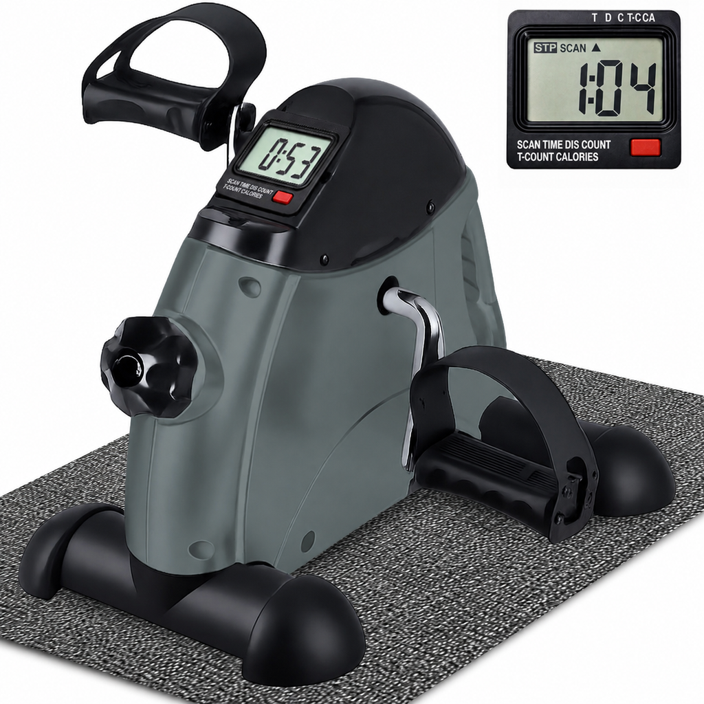 Portable Mini Exercise Bike With Mat – Grey