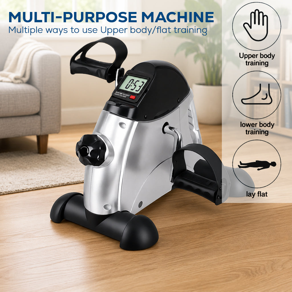 Portable Mini Exercise Bike With Mat – Silver