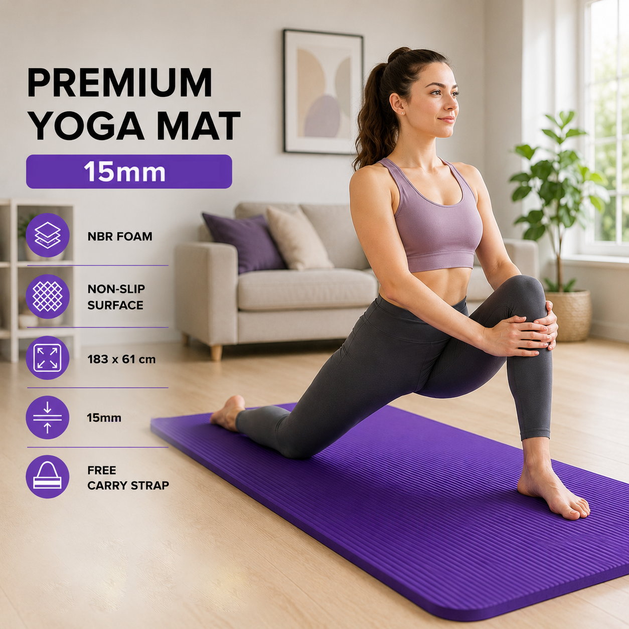 15mm Yoga Mat with Strap