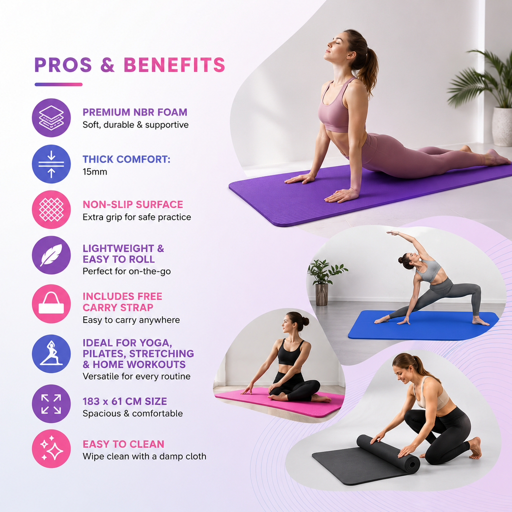 15mm Yoga Mat with Strap
