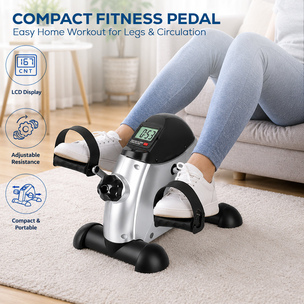 Portable Mini Exercise Bike With Mat – Silver