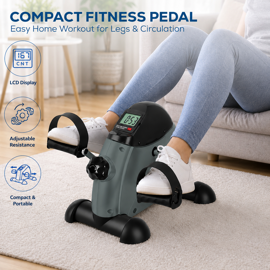 Portable Mini Exercise Bike With Mat – Grey