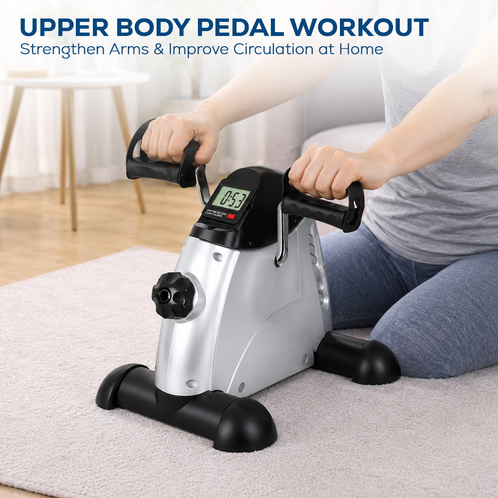 Portable Mini Exercise Bike With Mat – Silver