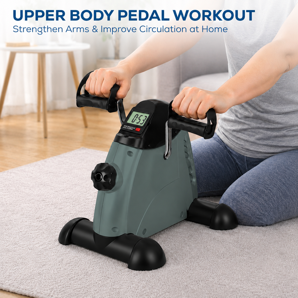 Portable Mini Exercise Bike With Mat – Grey