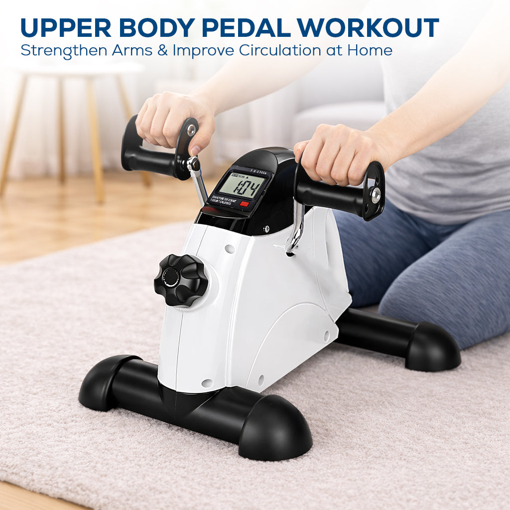 Portable Mini Exercise Bike – Under Desk Pedal Exerciser with LCD Display (White) – Compact Fitness Cycle for Home & Office