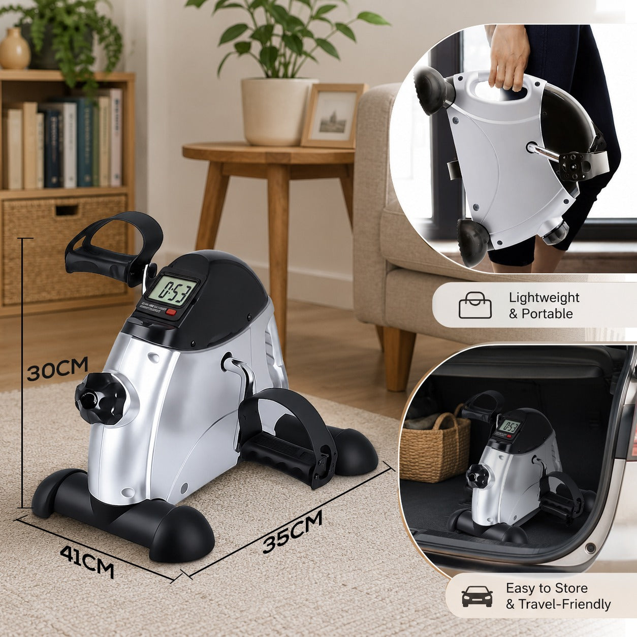Portable Mini Exercise Bike With Mat – Silver