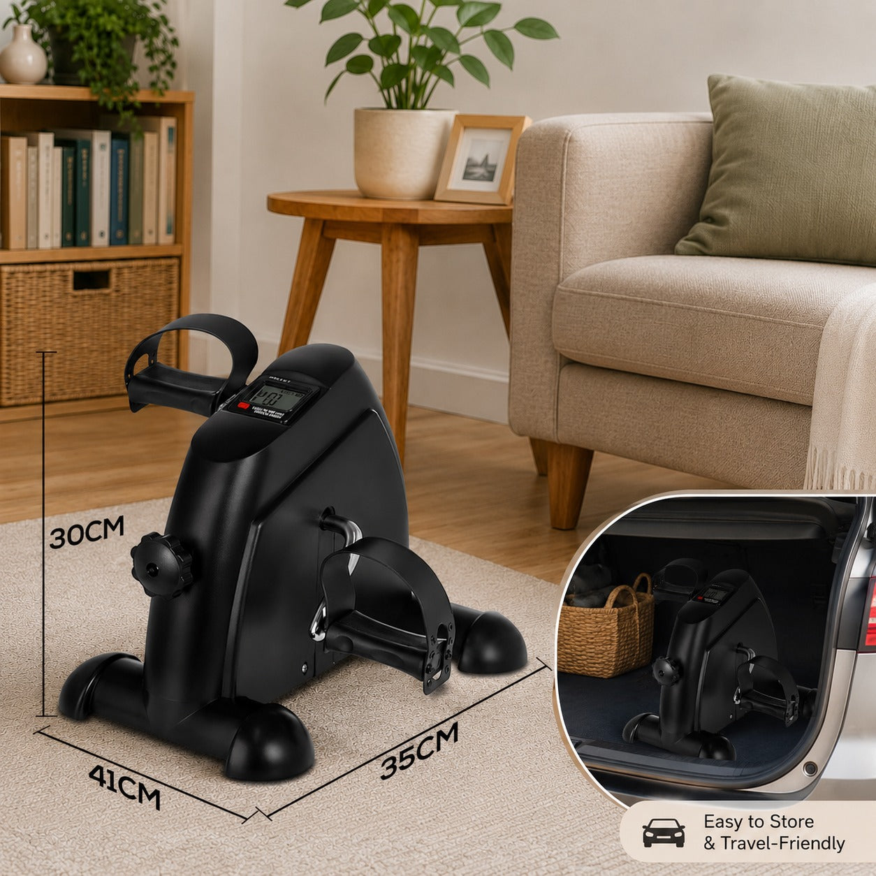 Portable Mini Exercise Bike With Mat – Black