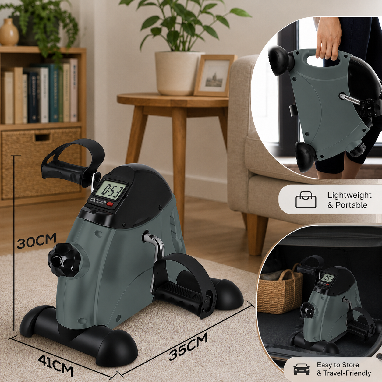 Portable Mini Exercise Bike With Mat – Grey